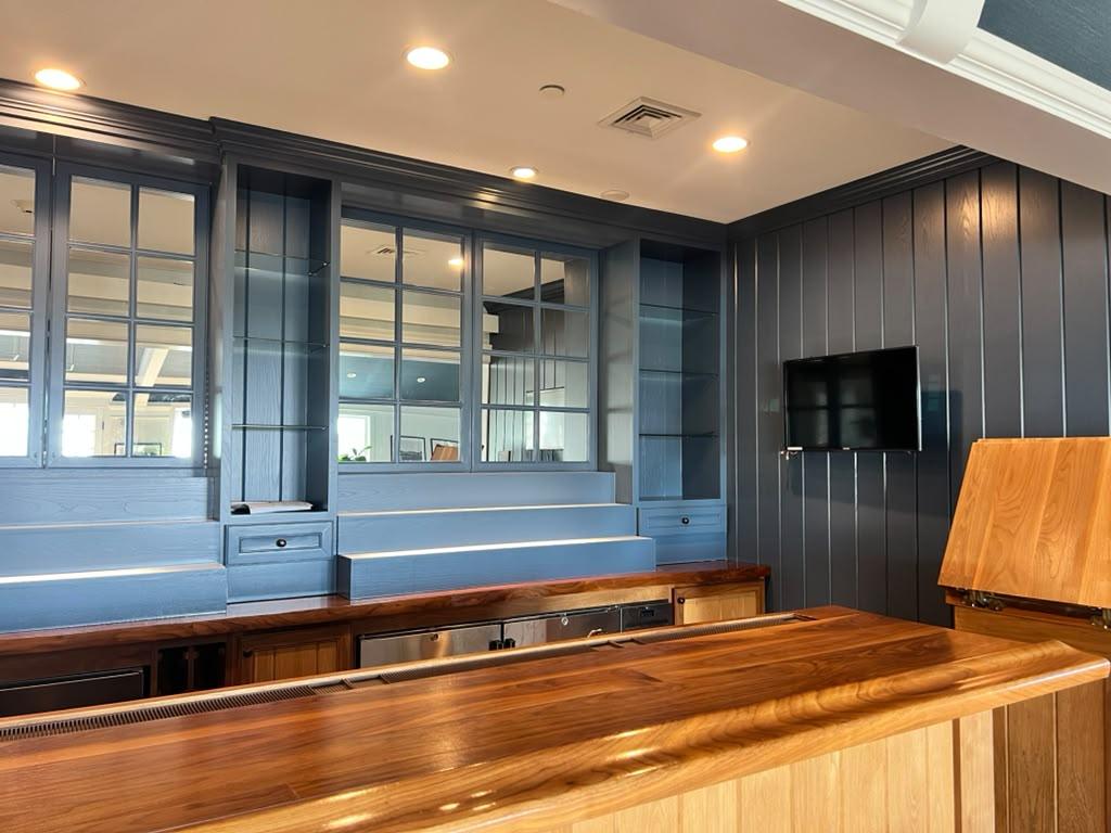 Navy wainscot bar room